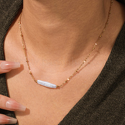 Baroque Keshi Pearl Bar Pendant Stainless Steel Satellite Chain Necklaces for Women&nbsp;XQ7733