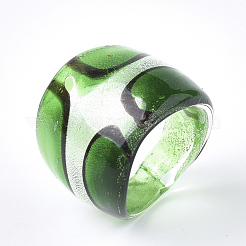Handmade Silver Foil Lampwork Wide Band Rings&nbsp;RJEW-Q150-M11-B-1