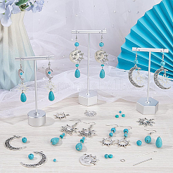 DIY Sun Moon Synthetic Turquoise Beads & Alloy Pendant Dangle Earring Making Kits&nbsp;DIY-SC0027-07