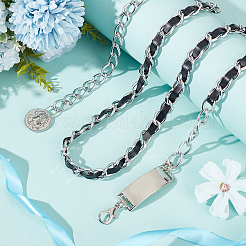 1Pc Alloy Twisted Chain & Black PU Leather Chain Belts for Women&nbsp;AJEW-CL0004-97P