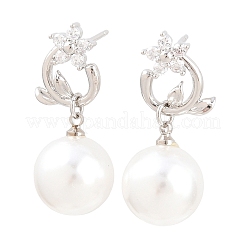 Valentine's Day Flower Brass Micro Pave Clear Cubic Zirconia Dangle Stud Earrings&nbsp;EJEW-Z164-05P