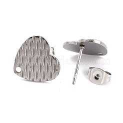 Non-Tarnish Heart Shape 304 Stainless Steel Stud Earring Findings&nbsp;EJEW-O104-11P