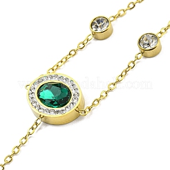 Rhinestone Flat Round Link Chains Bracelet with Glass Oval Open Cuff Ring&nbsp;BJEW-H324-05G