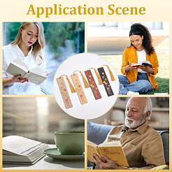 4Pcs 4 Colors Wooden Rectangle with Flower Bookmarks&nbsp;AJEW-GF0011-64