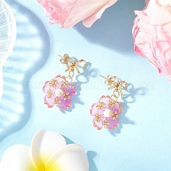 Flower Handmade Glass Seed Beads Dangle Stud Earrings&nbsp;EJEW-MZ00471