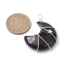 Natural Obsidian Copper Wire Wrapped Pendants&nbsp;PALLOY-JF02686-02
