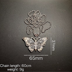European Style Vintage Alloy Rhinestone Butterfly Pendant Ball Chain Necklaces for Women&nbsp;YE8712-1