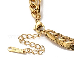 304 Stinless Steel Herringbone & Cuban Link Chains Double Layered Necklaces&nbsp;NJEW-H024-01G