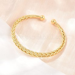 Brass Wheat Chain Cuff Bangles for Women&nbsp;BJEW-P397-01G