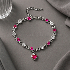 2Pcs 2 Colors Heart Alloy Rhinestone Charms Bracelets&nbsp;BJEW-HY0001-06