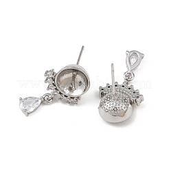 Brass Micro Pave Clear Cubic Zirconia Teardrop Stud Earring Findings&nbsp;KK-H524-07P