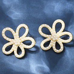 Flower Brass ABS Imitation Pearl Stud Earrings&nbsp;EJEW-M082-07G