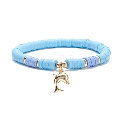 5Pcs 5 Style Polymer Clay Heishi Beaded Stretch Bracelets Set with Star and Dolphin Drop&nbsp;BJEW-JB07539