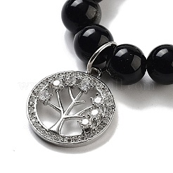Natural Obsidian Round Beaded Chakra Stretch Bracelets&nbsp;BJEW-K251-01F