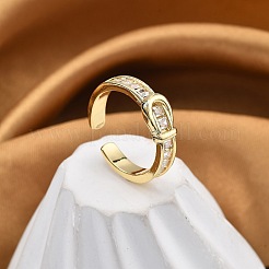 Rack Plating Brass Micro Pave Clear Cubic Zirconia Cuff Finger Rings for Women&nbsp;RJEW-M028-40G