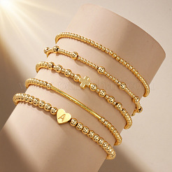 Brass and Stainless Beaded Stretch Bracelet Sets&nbsp;VB9693-1