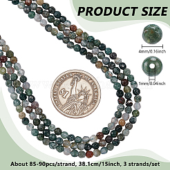3 Strands Faceted Natural Indian Agate Round Beads Strands&nbsp;G-NB0006-08