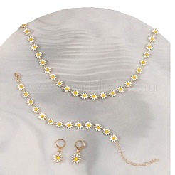 Daisy Alloy Enamel Link Chain Necklaces & Link Bracelets & Hoop Earrings Sets&nbsp;FS-WGB8665-01