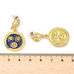 Flat Round with Flower Alloy Rhinestone Dangle Stud Earrings&nbsp;EJEW-M085-01G