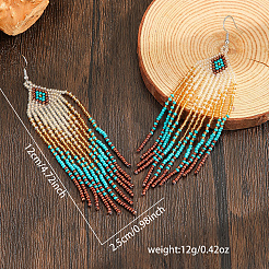 Handmade Glass Seed Beads Rhombus Tassel Dangle Earrings&nbsp;NB4453