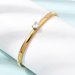 304 Stainless Steel Pave Clear Cubic Zirconia Heart Hinged Cuff Bangles for Women&nbsp;SA-CBAC920-17G