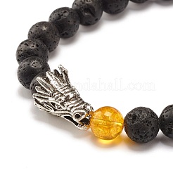 Natural Lava Rock & Mixed Stone Round Beads Stretch Bracelets Set&nbsp;BJEW-JB07466