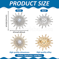 6Pcs 2 Colors Sun Alloy Rhinestone Brocches&nbsp;JEWB-FG0001-41