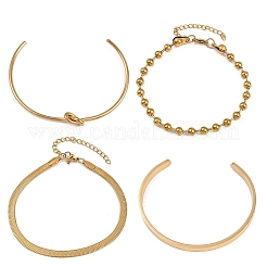 4Pcs 304 Stainless Steel Chain Bracelets & Cuff Bangles Sets for Women Men&nbsp;BJEW-F505-02G