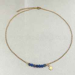 Bohemian Natural Sodalite Star Beads Pendant 304 Stainless Steel Chain Necklaces for Women&nbsp;WG45F40-02