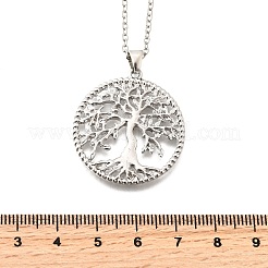 Alloy Hollow Tree of Life Pendant Necklaces for Women Men&nbsp;NJEW-C089-02P