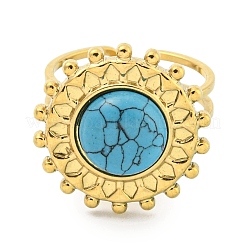 Ion Plating(IP) 304 Stainless Steel Synthetic Turquoise Cuff Rings&nbsp;G-Z056-08G-02