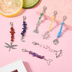 7Pcs Natural Gemstone & Glass & Alloy Pendant Decorations&nbsp;HJEW-YW00105