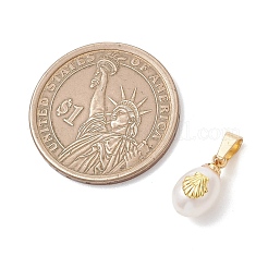 Natural Cultured Freshwater Pearl Rice Charms with Alloy Shell Slices&nbsp;PALLOY-JF04965