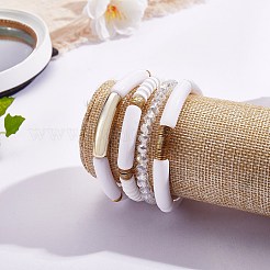 4Pcs 4 Style Acrylic Chunky Curved Tube Stretch Bracelet Sets&nbsp;BJEW-SW00074-06