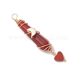 6Pcs 6 Styles Natural Carnelian & Green Aventurine & Rose Quartz & Quartz Crystal & Lapis Lazuli & Amethyst Copper Wire Wrapped Faceted Bullet Heart Pendants&nbsp;PALLOY-JF03482-03