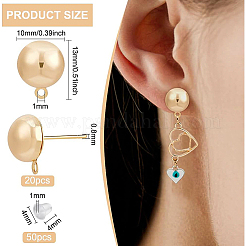 20Pcs Brass Half Round Stud Earring Findings&nbsp;KK-BC0008-81