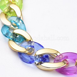 Rainbow Handmade Transparent Acrylic & CCB Plastic Curb Chains&nbsp;X-AJEW-JB00831