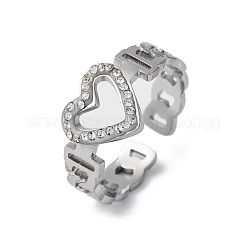 304 Stainless Steel with Rhinestone Adjustable Cuff Rings&nbsp;RJEW-Q020-16P