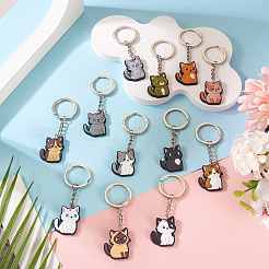 12 Pcs 12 Colors Cat Shape PVC Pendant Keychains&nbsp;KEYC-TA0001-57