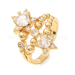 Brass Micro Pave Cubic Zirconia Cuff Open Rings&nbsp;CU-CBAB3AD-15G