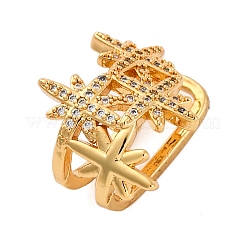 Rack Plating Star Brass Micro Pave Clear Cubic Zirconia Cuff Earrings for Women&nbsp;EJEW-C125-30G
