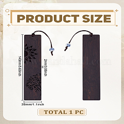 1Pc Rectangle Handmade Natural Wooden Carving Bookmarks with Rope Pendant&nbsp;AJEW-LP0004-27A