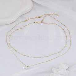 2Pcs Brass & ABS Imitation Pearl Necklaces for Women&nbsp;NJEW-LP0002-80