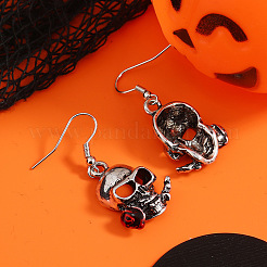 Alloy Skull with Rose Dangle Earrings&nbsp;EV2846