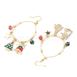 Brass Glass Christmas Tree Dangle Earrings&nbsp;EJEW-TA00666