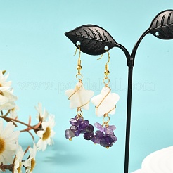 Star with Cluster Chip Beads Long Dangle Earrings&nbsp;EJEW-JE04686
