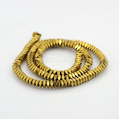 Faceted Square Golden Plated Non-magnetic Synthetic Hematite Beads Strands&nbsp;G-P061-39B