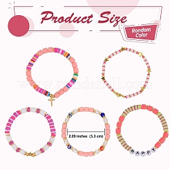 5Pcs 5 Style Handmade Polymer Clay Beads Stretch Bracelets Sets&nbsp;BJEW-SZ0001-77A