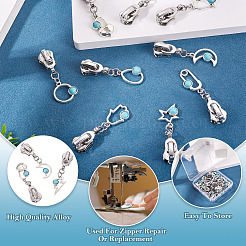18Pcs 9 Styles Alloy Resin Replacement Zipper Sliders&nbsp;HJEW-TAC0099