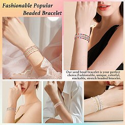 2Pcs 2 Colors Pink Color Palette Brass & Glass Seed Beaded Stretch Bracelet Sets&nbsp;BJEW-SW001590